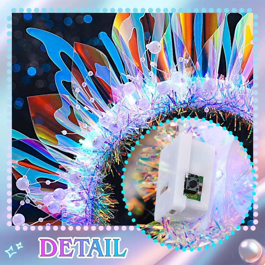 JAKAWIN Light Up Mermaid Headband Blue Glowing Headpiece Rave Costume Hair Accessories for Women - Image 5