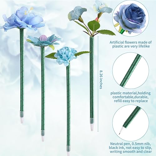 Miniatura 5 de Bolígrafos de flores: Leery - Bolígrafos mixtos de rosas azules, 16 bolígrafos de rosas de felpa para el día de San Valentín, para fiesta de