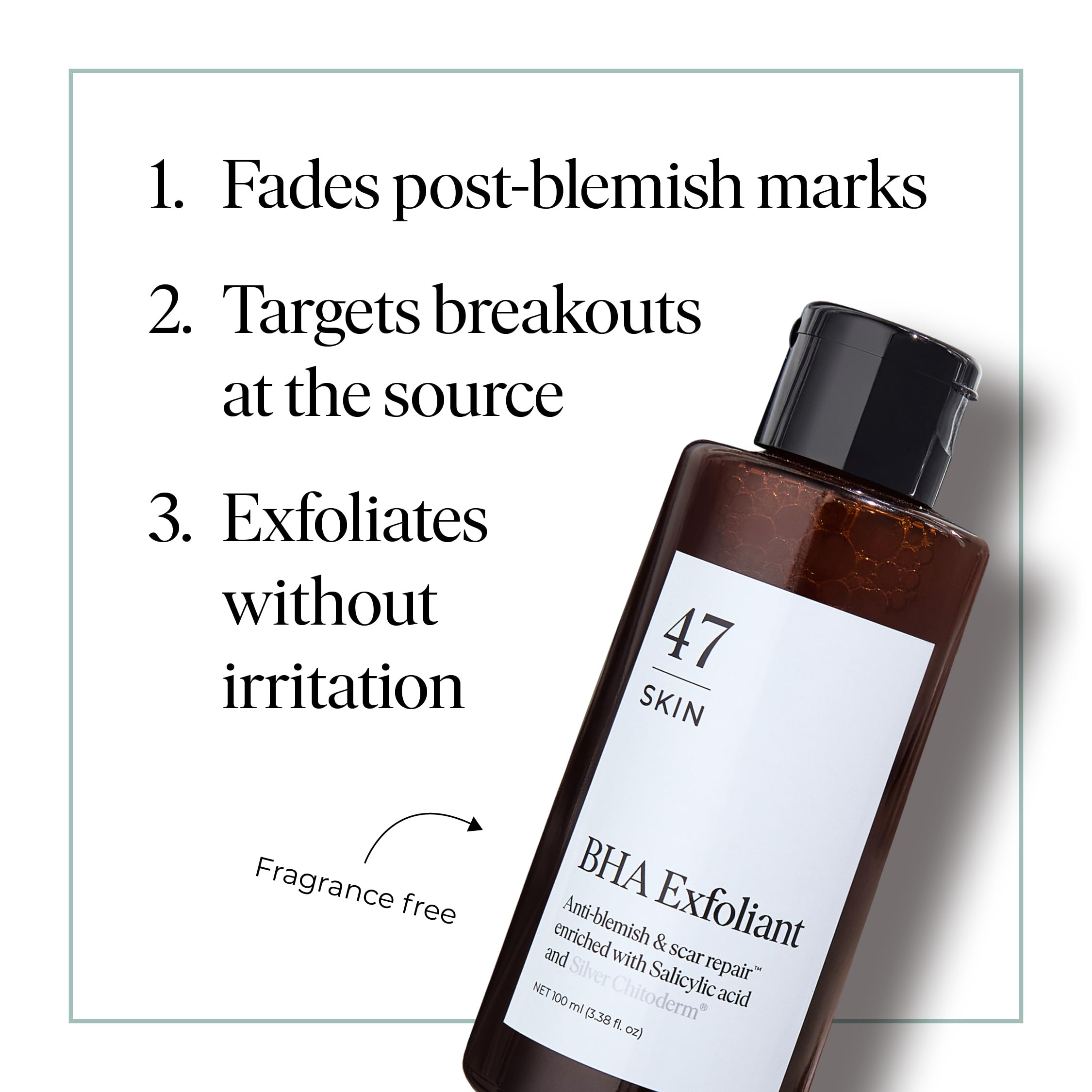 47 Skin Esfoliante BHA Anti-macchia | Arricchito con Chitoderma Argento per Tutti i Tipi di Pelle, Esfoliante Pelle Trasparente, 100ml