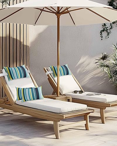 Miniatura 5 de Paquete de 4 fundas de almohada lumbares impermeables para exteriores, color verde azulado y negro, diseño de rayas de arte abstracto, para patio,