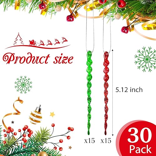 Vista 56 de 30 piezas de carámbanos de plástico retorcidos de plástico de carámbanos de Navidad, decoración colgante para árbol de Navidad, fiesta de Navidad