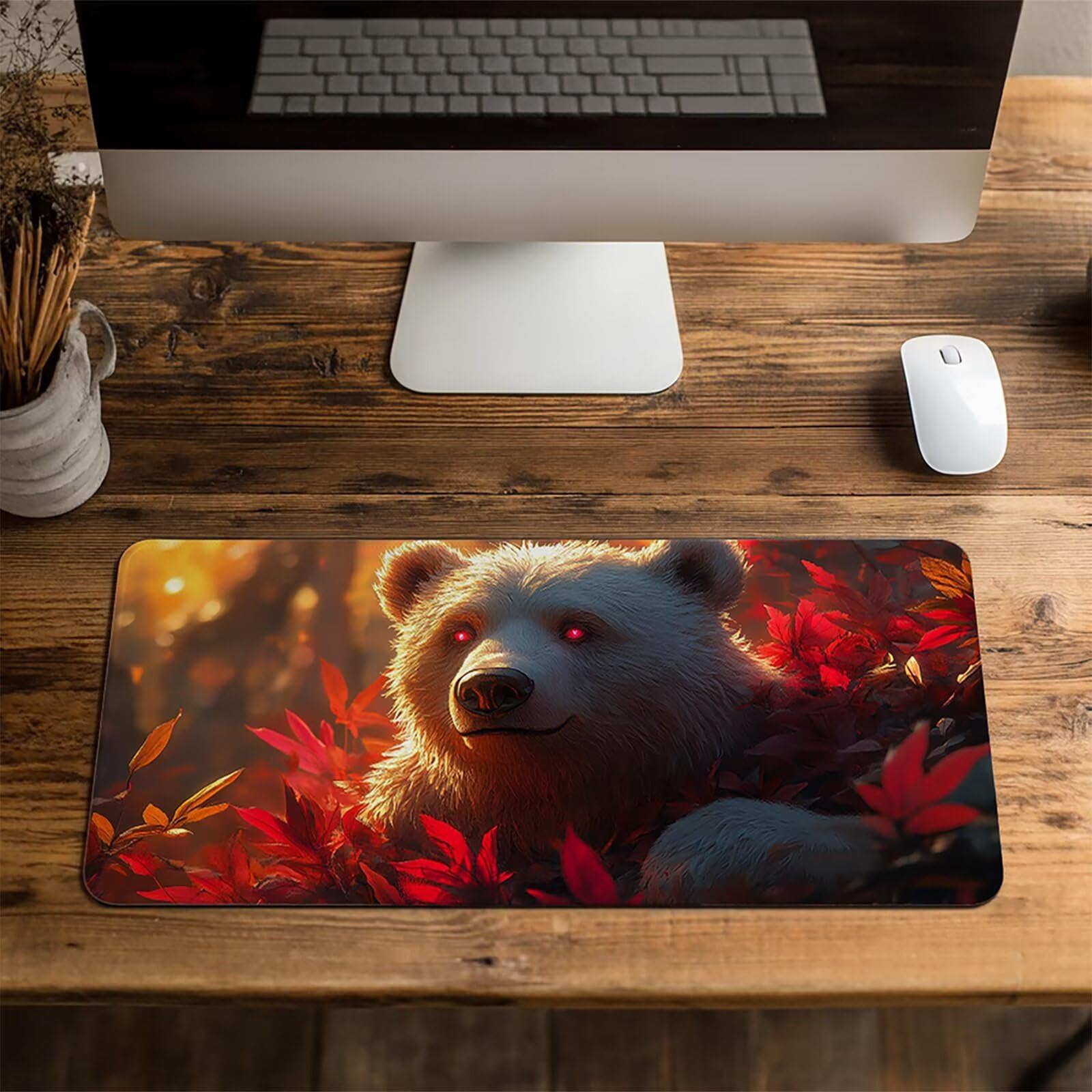 Podkładka pod mysz z misiem, XXL, 600 x 1400 x 3 mm, wodoodporna, gamingowa podkładka pod mysz, dokładność i prędkość, akcesoria do gier, laptop, biuro, prezent dla mężczyzn, FSBD-6476