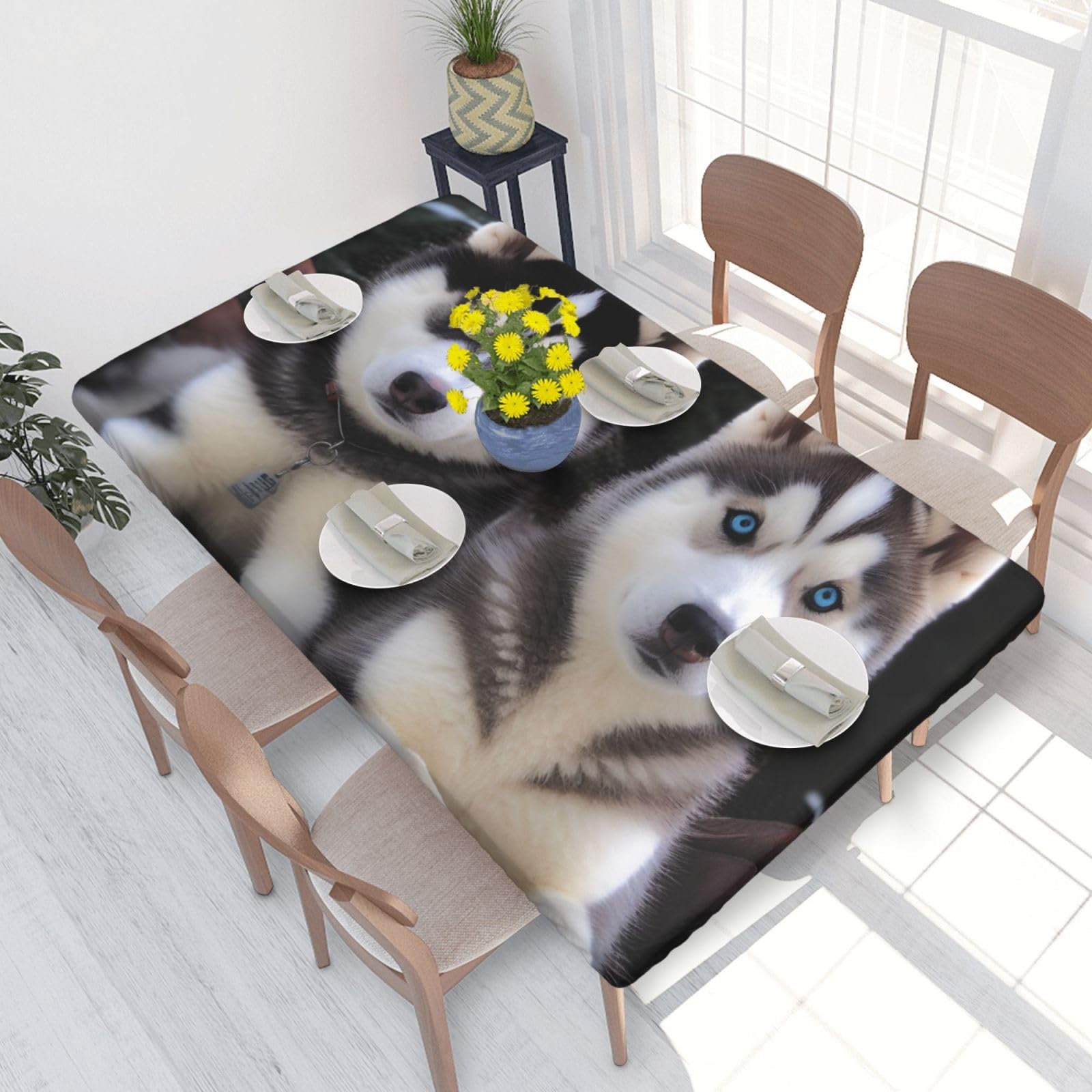 WPKJU Lovely Husky Printed Tablecloths 4ft Rectangular Table Covers Washable Polyester Decorative Table Cloth for Dining Table Picnic Wedding