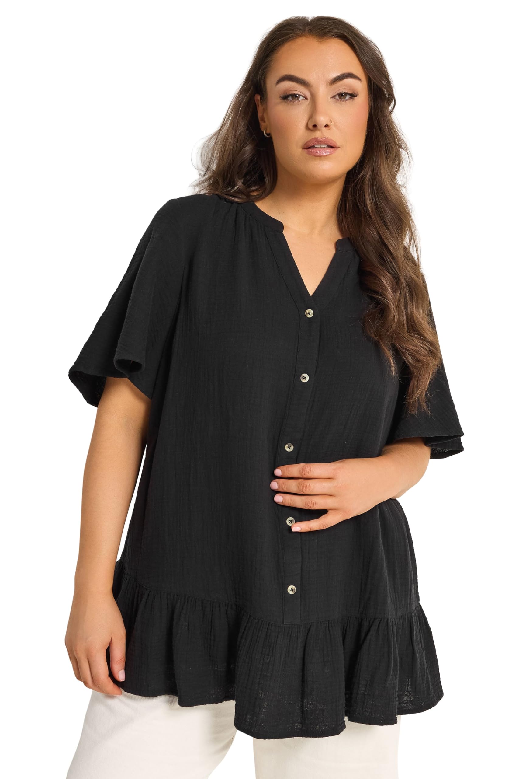 Yours Women's Black Cheesecloth Button Through Top In Size 22-24