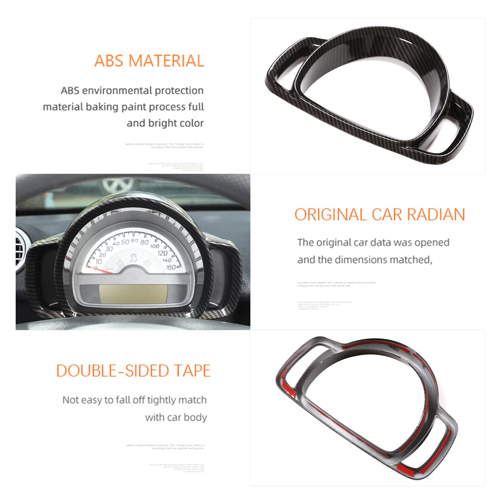Anello decorativo del telaio del cruscotto in plastica ABS per Smart 451 Fortwo 2009-2015 interni (fibra di carbonio)