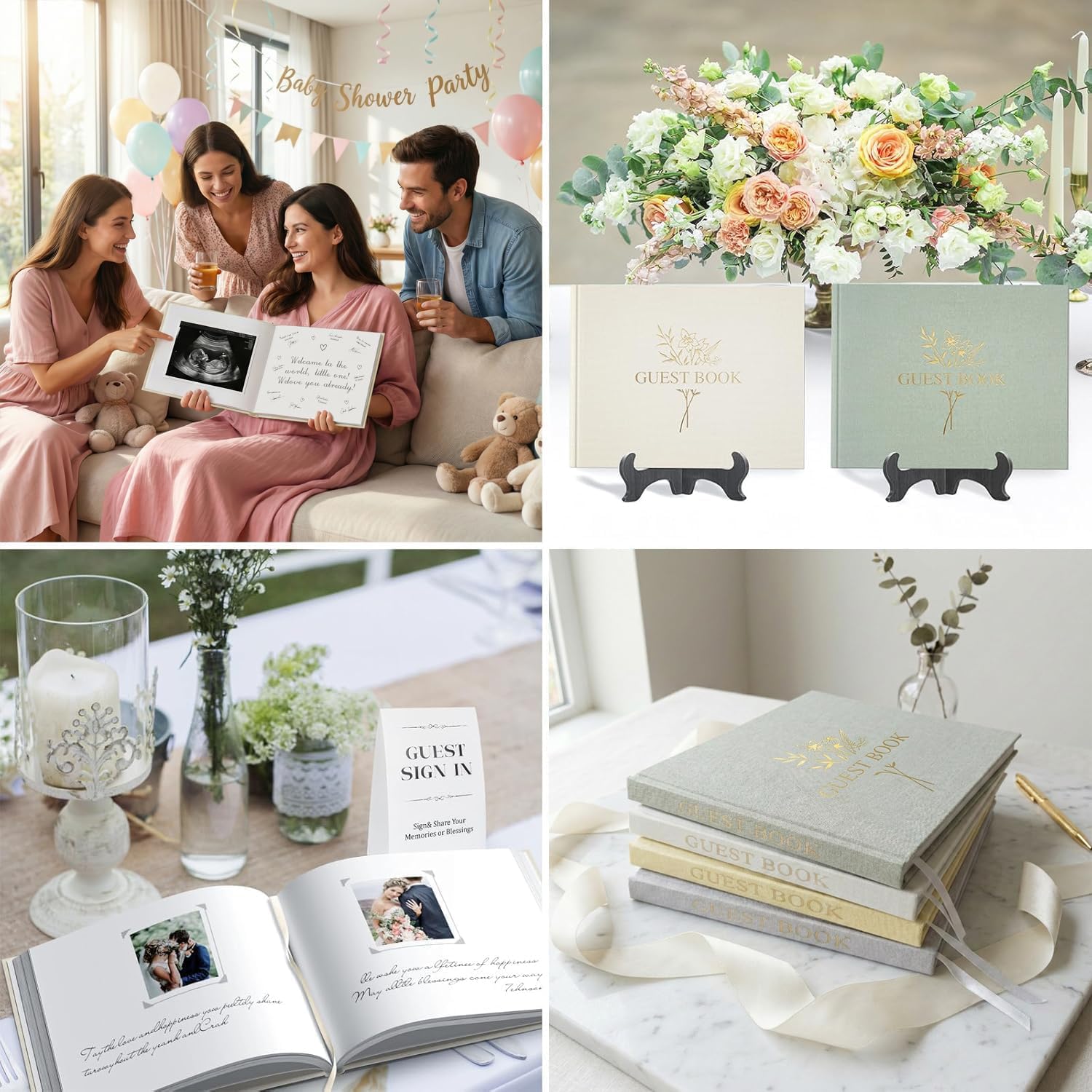 Gästebuch Hochzeit für Ihren Hochzeitsempfang - BVSSX Edles Gästebuch mit Tischschild zum Einloggen und Hinzufügen von Polaroid-Fotos - Das Hochzeits- oder Babyparty-Gästebuch für den besonderen Tag
