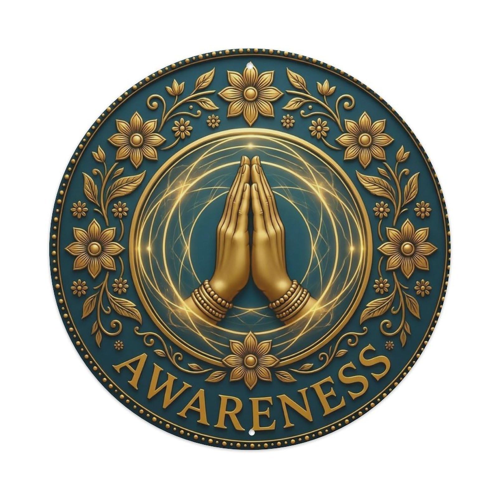 Vintage Namaste Praying Hands Awareness Flower Zen Yoga Metal Tin Sign