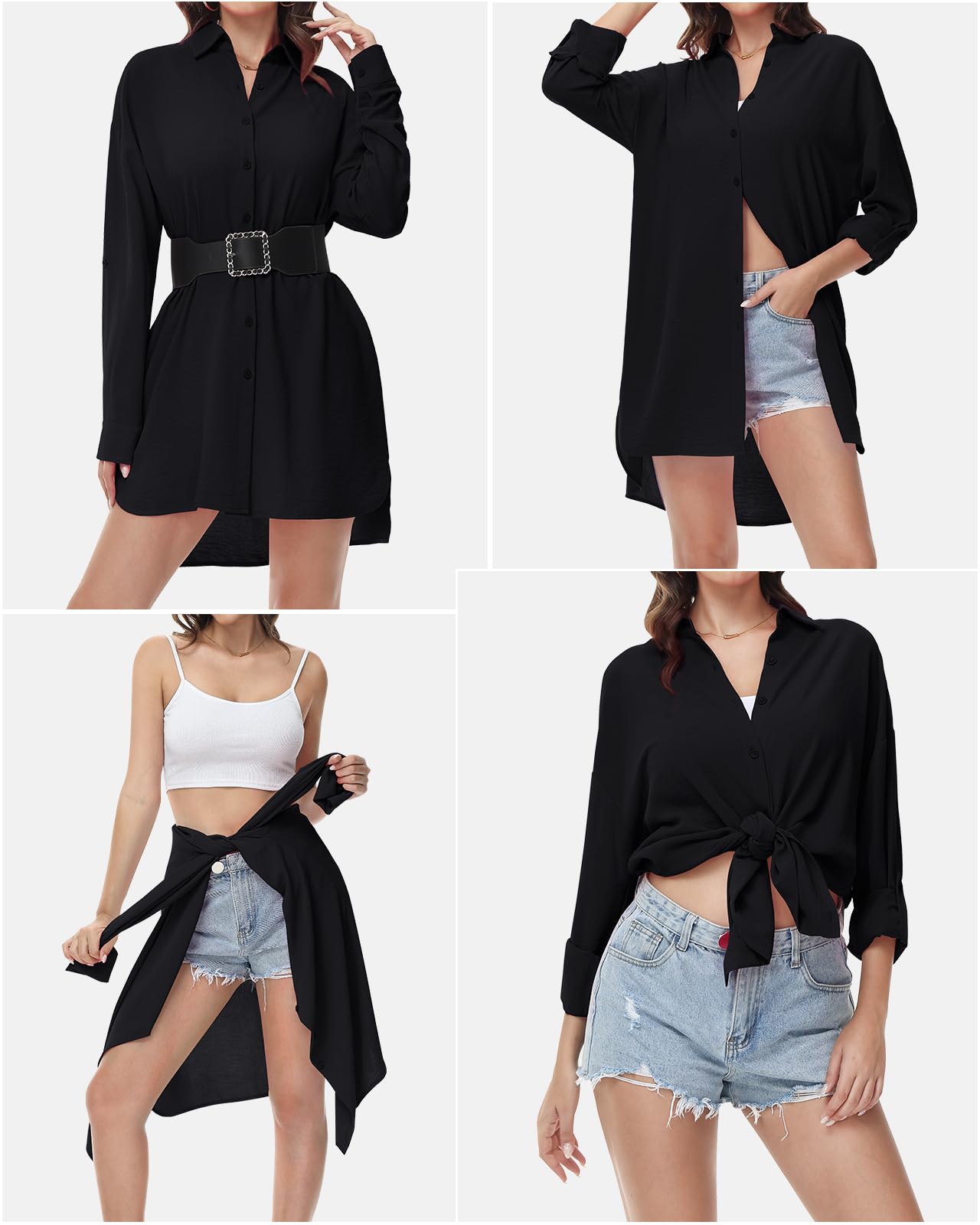 Tanmolo Damen Bluse V-Ausschnitt Hemdbluse Langarm Lässiges Hemd zum Knöpfen Langarmshirt Casual Oberteile Aufrollen Tops