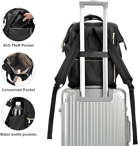 Miniatura 2 de Kah&Kee - Mochila de cuero para pañales, portátil, viaje, doctor, profesor, para mujeres y hombres, Negro II, L