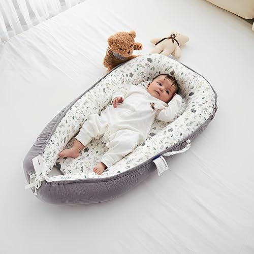 Miniatura 8 de Tumbona de muselina de alta calidad, plegable, ajustable y transpirable, para bebés de 0 a 24 meses, diseño de viaje portátil con forro de malla,