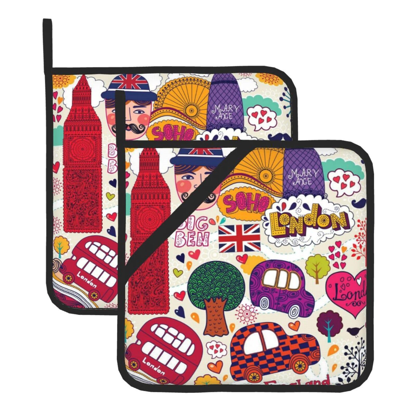 School Newspaper In English Printed Pot Holders 2 Pcs - Heat Resistant Square Oven Potholder For Kitchen, Cooking, Microwave, Oven, And Bbq