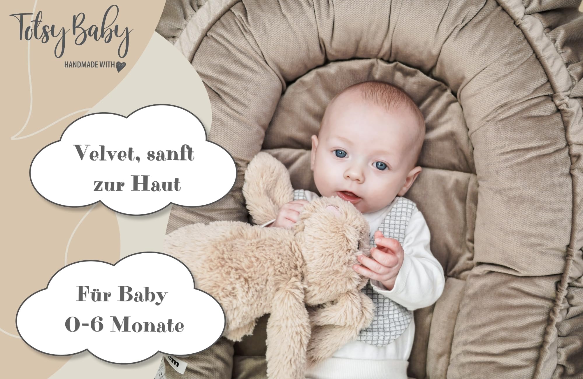 Riduttore lettino neonato - 90x50 cm nido culla pod cocoonababy babynest antisoffoco per bambina e bambino baby nest per neonati Velvet Beige