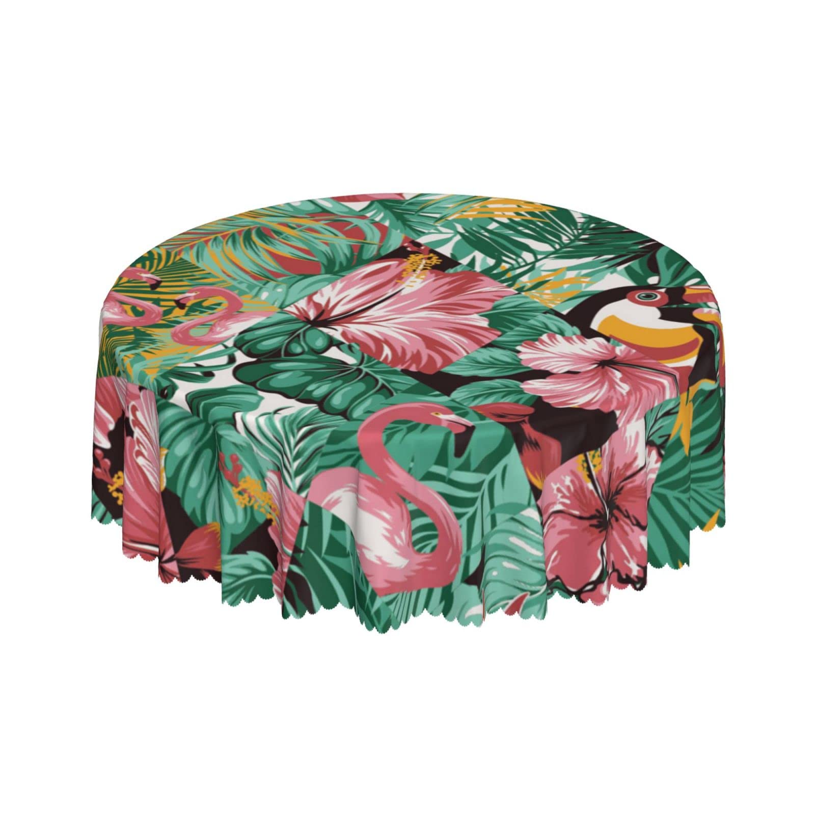 Lsjuee Tropical Leaves Hibiscus Birds Color Round Tablecloth 60 Inch Printed Washable Tablecloth for Dining Party Holiday Fall Home Decorative