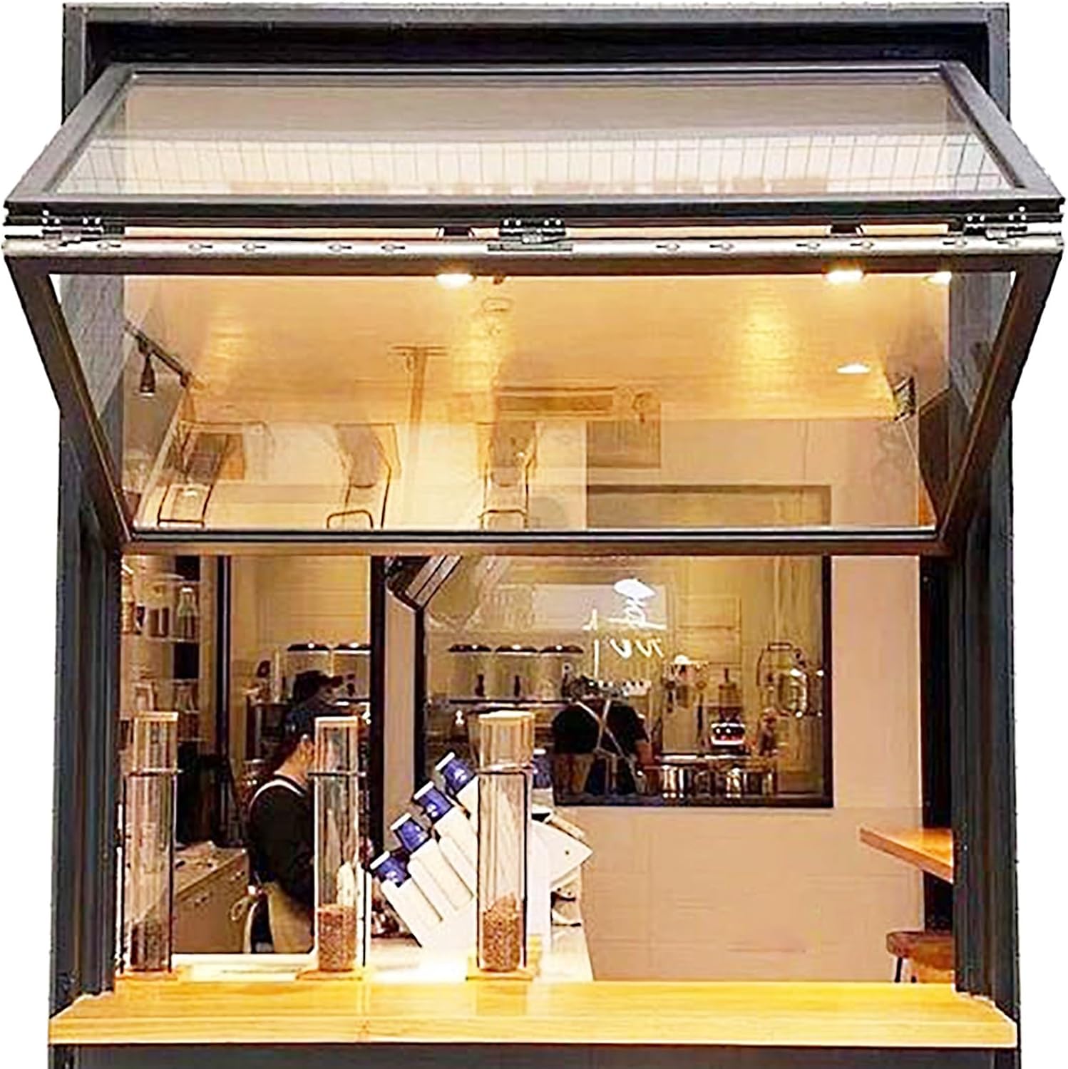 Aluminum Drop Down Serving Windows, Concession Folding Window with Safety Lock, Folding Sliding Concession Window, 5mm Tempered Glass for Food Truck, Snack Bar(WxH 40x36in/101.6x91.4cm)