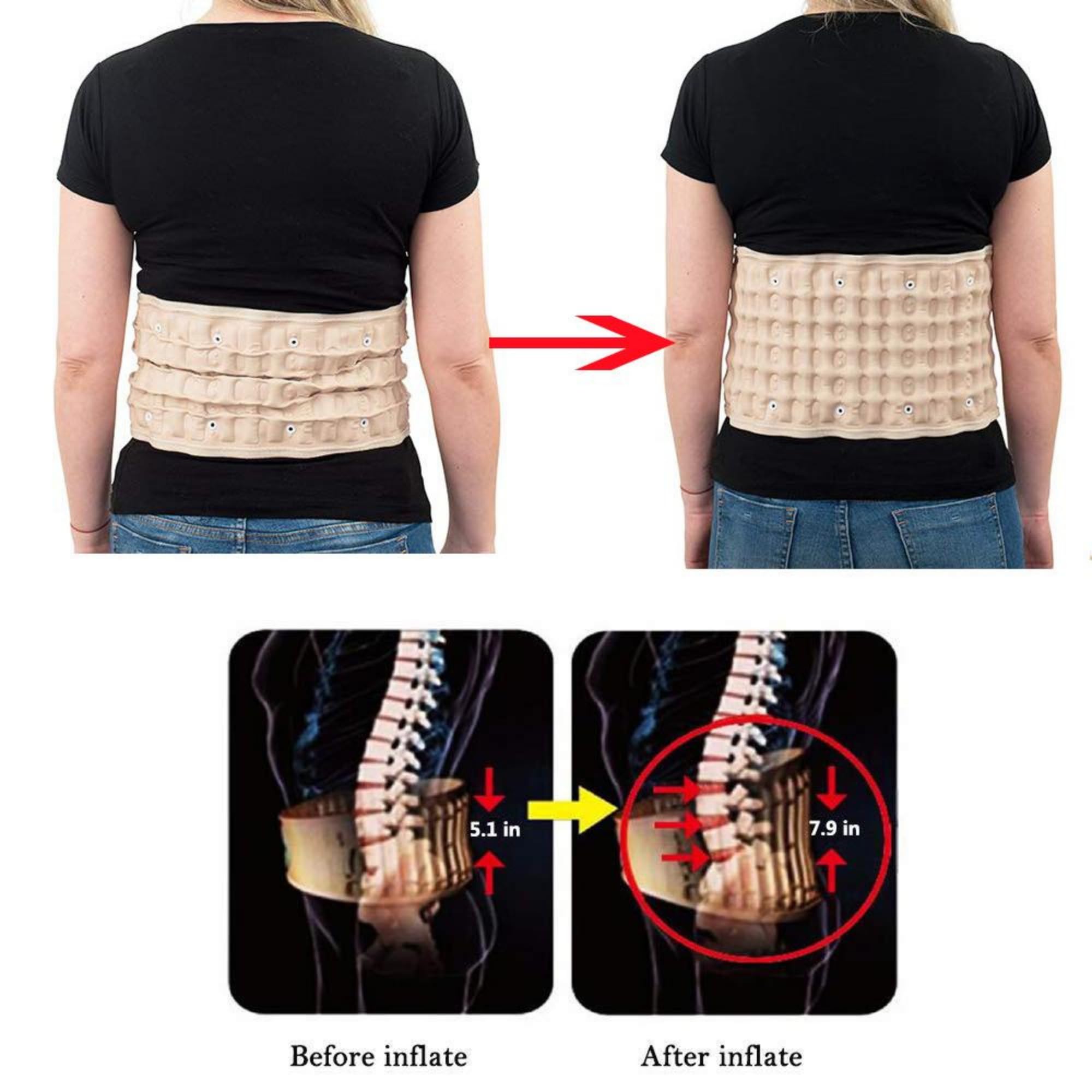 Tbest Ceinture de décompression dorsale gonflable en TPU, dispositif de