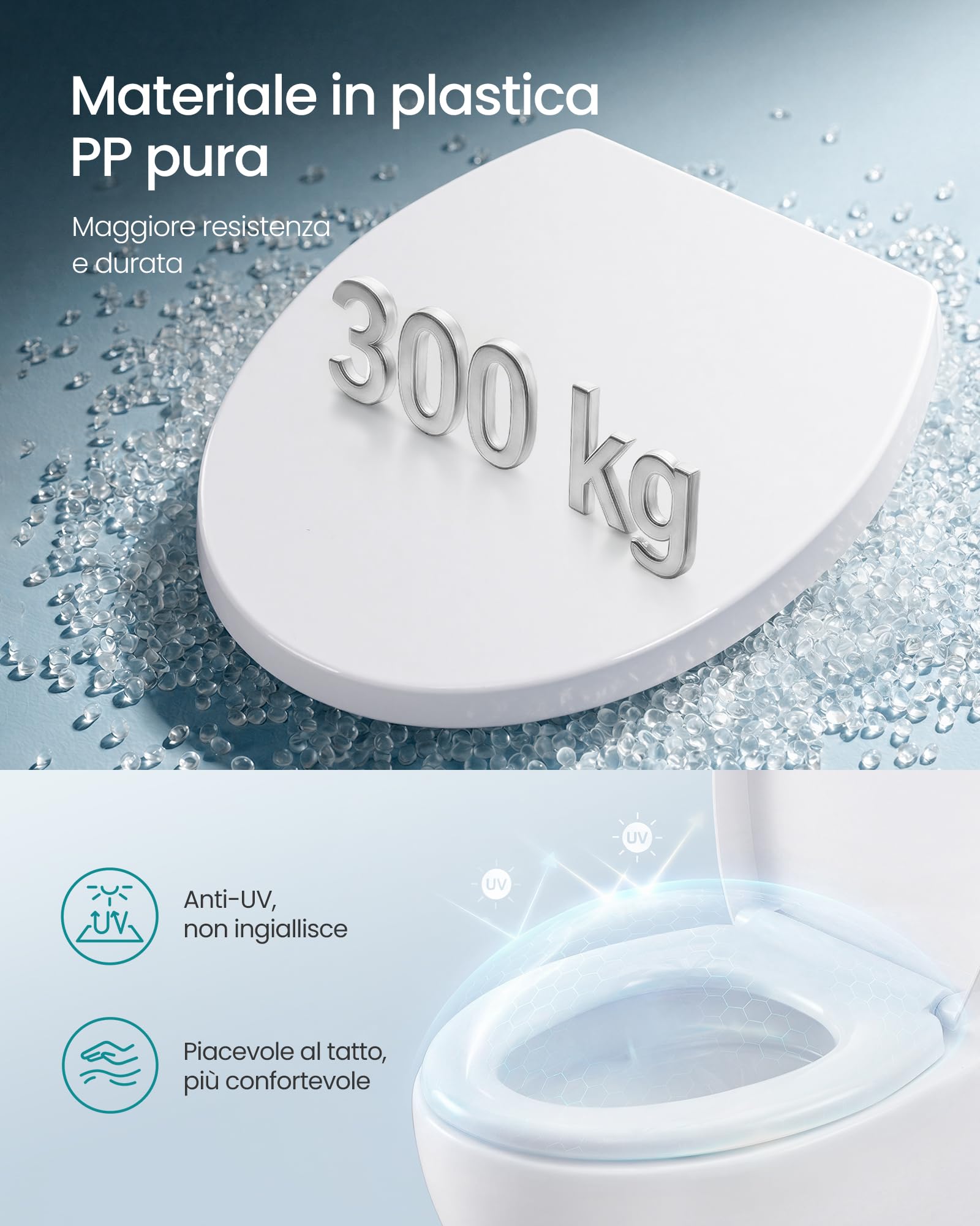 SONGMICS Sedile WC a Forma di O, Copriwater a Chiusura Rallentata, Maniglia, Sgancio Rapido, Asse WC Universale Facile da Montare, Sedile Water in Plastica PP, Regge 300 kg, Bianco BTL001WZ01
