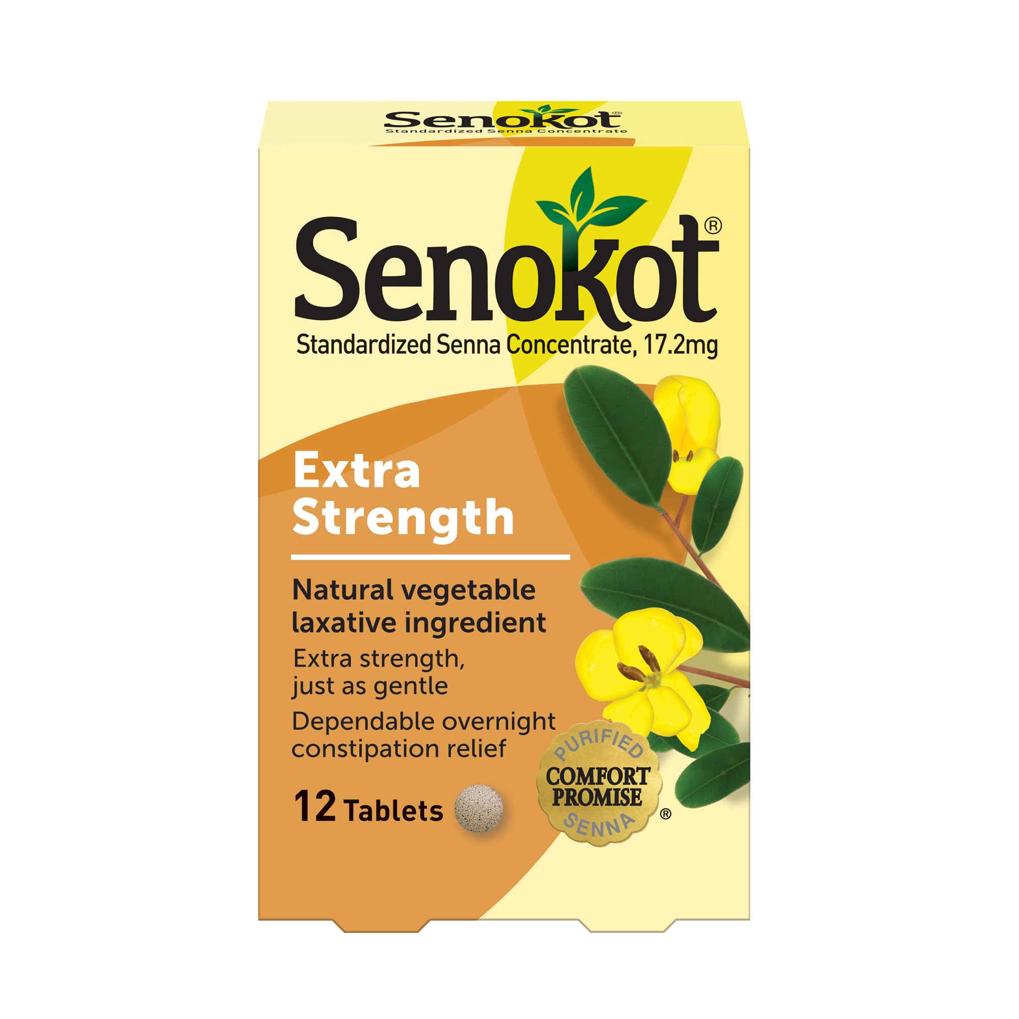 Senokot Extra Strength Natural Vegetable Laxative Ingredient Tablets, Senna Concentrate, Double-strength for Gentle, Overnight Relief From Occasional Constipation, 12 ct