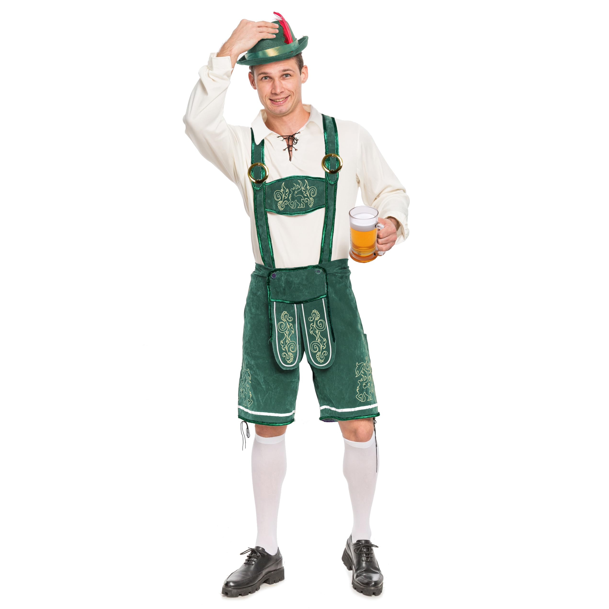 Spooktacular Creations Męski niemiecki bawarski kostium Oktoberfest zestaw spodni skórzanych dla mężczyzn na Halloween przebranie imprezę i festiwal piwa