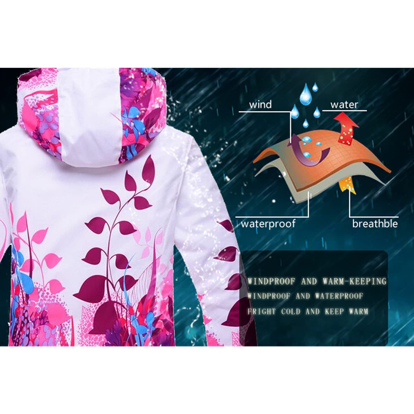DZQUY Wodoodporna kurtka narciarska Outdoor wiatroodporny płaszcz sportowy Ciepłe zimowe płaszcze polarowe z odpinanym kapturem do treningu biegania na nartach