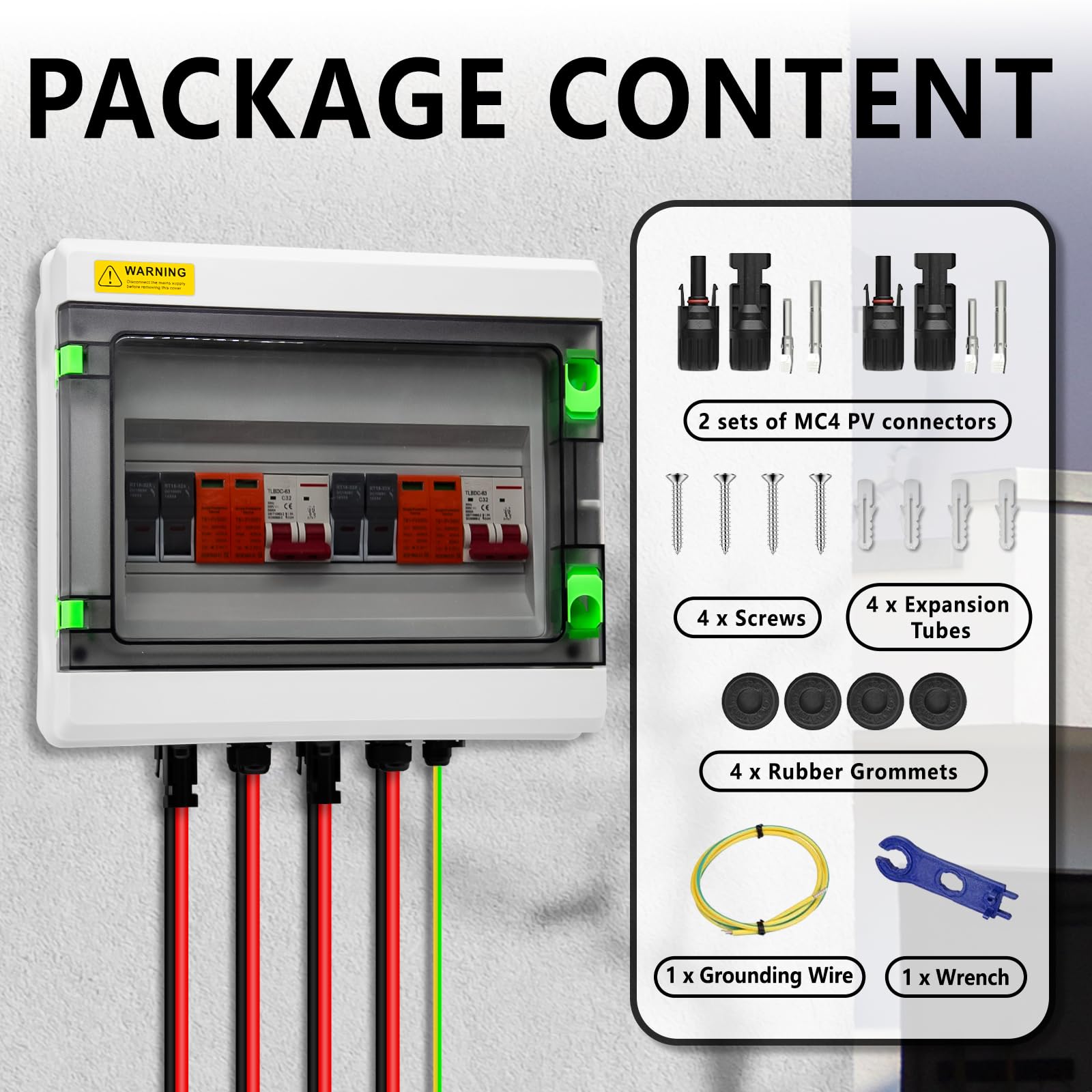 DC500V Solar Combiner Box IP65 2-In-2-Out 32A wyłącznik z ochroną przeciwprzepięciową i bezpiecznikiem, skrzynka łącząca PV, wodoodporna obudowa IP65, do systemów paneli słonecznych