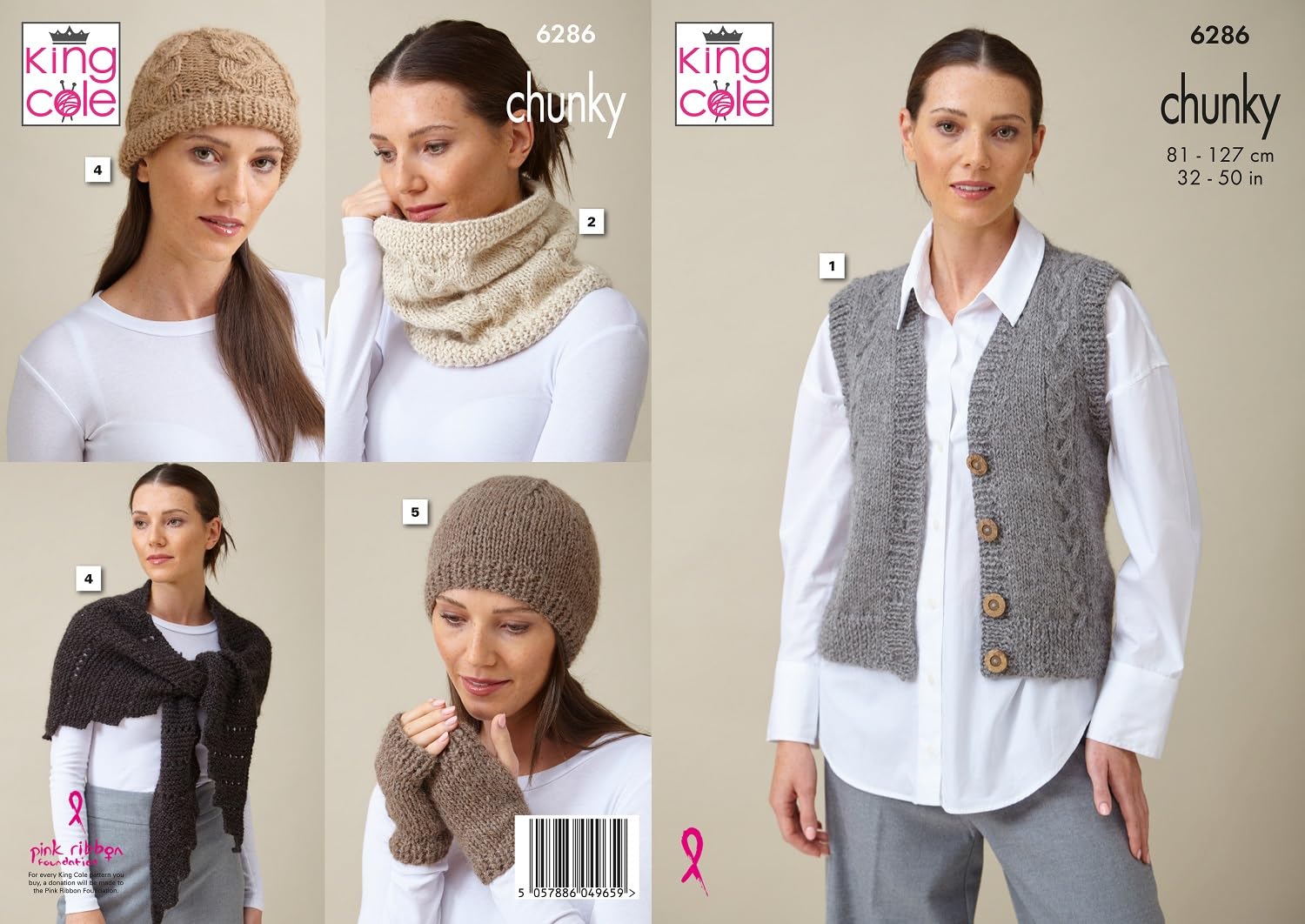 King Cole Knitting Pattern Chunky Knit Ladies Waistcoat & Accessories (6286)