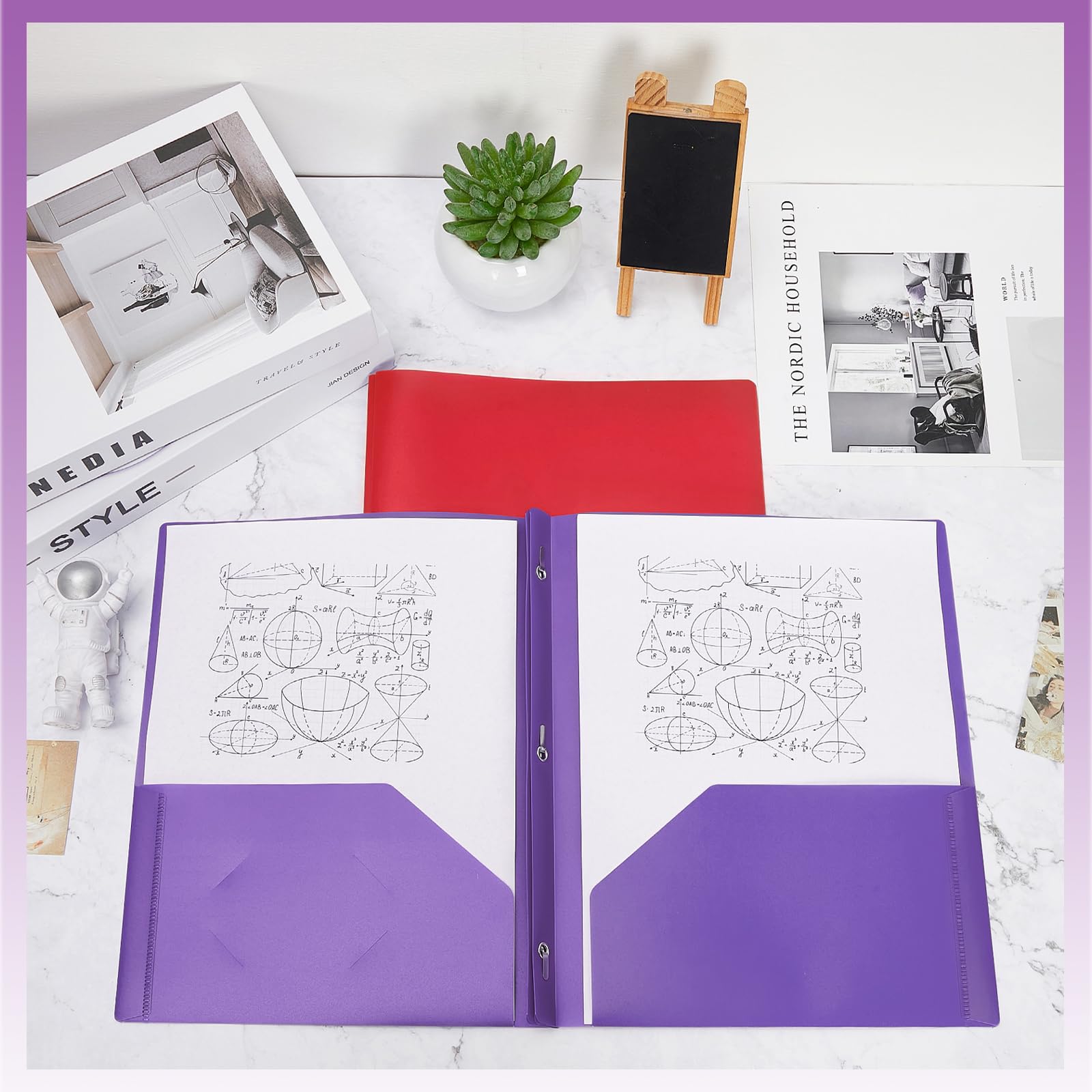 Lincia 100 cartelline in plastica con tasche e rebbi, con rebbi, cartelle in plastica con 2 tasche, per ufficio, scuola, studenti, insegnanti, impiegati (colorate)