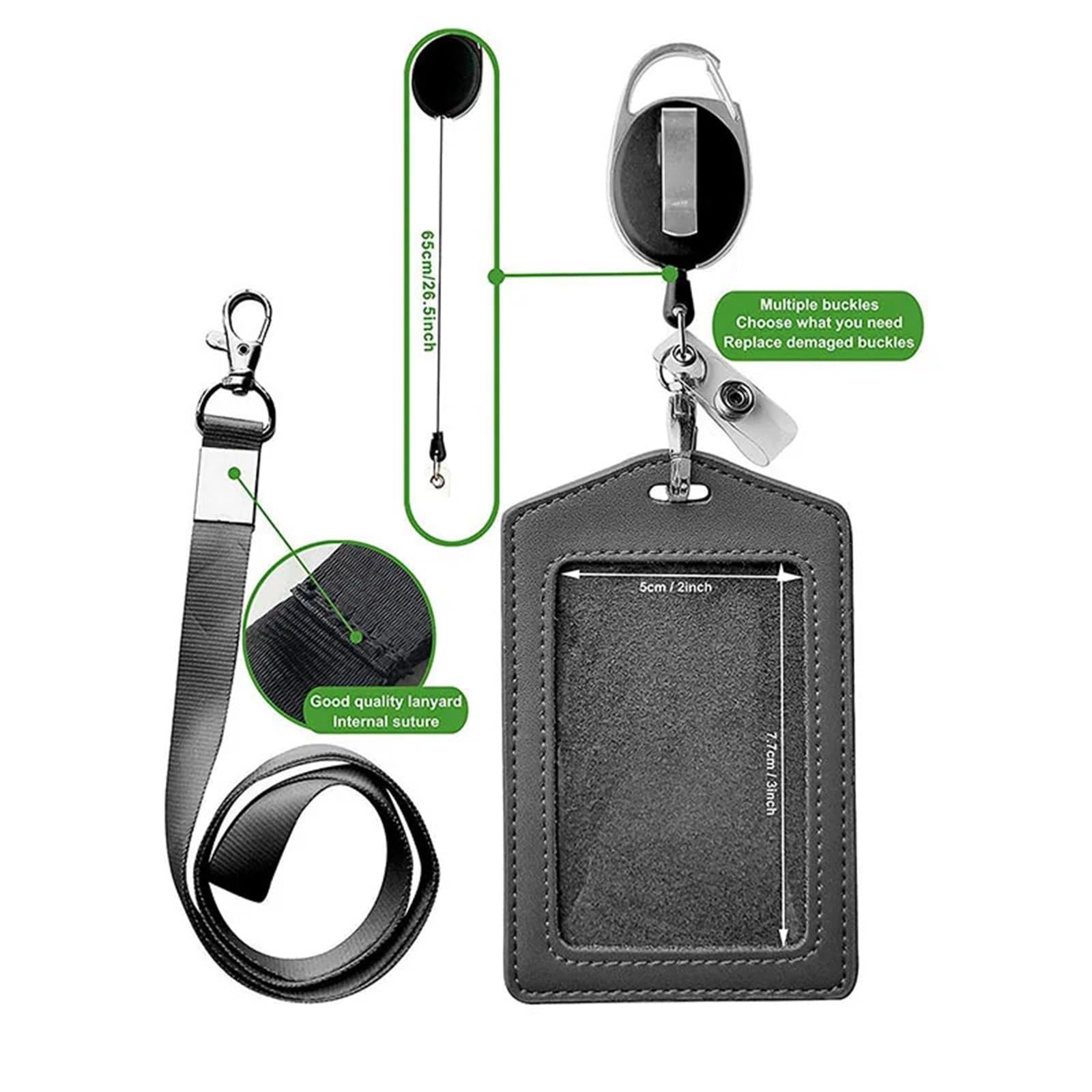 Lot de 10 porte-badges rétractables en cuir avec cordon tour de cou et clip pour carte d'identité, carte d'identité, porte-nom pour étudiants, cartes bancaires