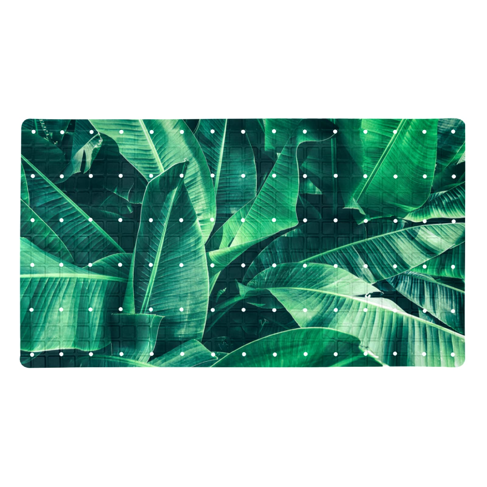 Tapis de bain antidérapant à ventouses avec motif feuilles vertes et plantes tropicales