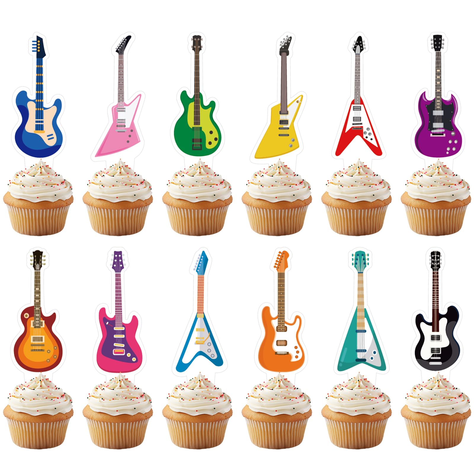 Yoomod 36PCS Guitar Cake Cupcake Toppers Music Lover's Birthday Rock and Roll Party Decorations Baby Shower Supplies