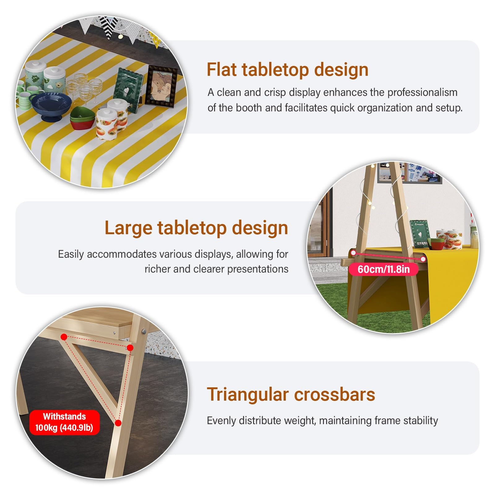 Carrito De Venta Exterior Plegable con Toldo, Puesto De Exhibición De Madera, Food Cart para Mercados, Eventos De Street Food Y Festivales, Kiosco Móvil para Vendedores Ambulantes