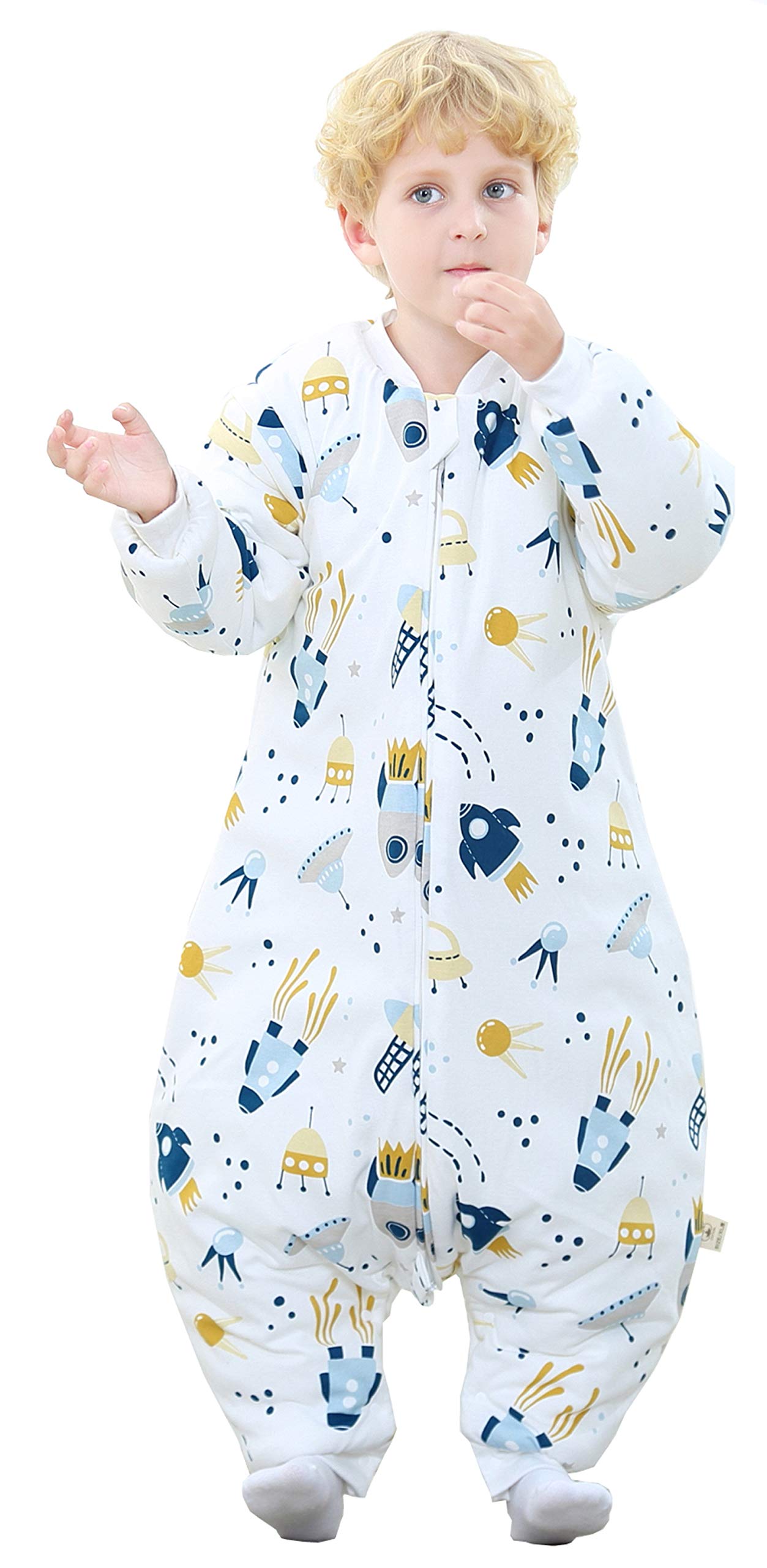 Chilsuessy Baby Ganzjahres Kinderschlafsack mit Füssen 2.5 Tog,Kleinkind Winter Schlafsack mit abnehmbar Ärmel 100% Baumwolle, Universum/ 2.5Tog, L/Baby Höhe 85-100cm