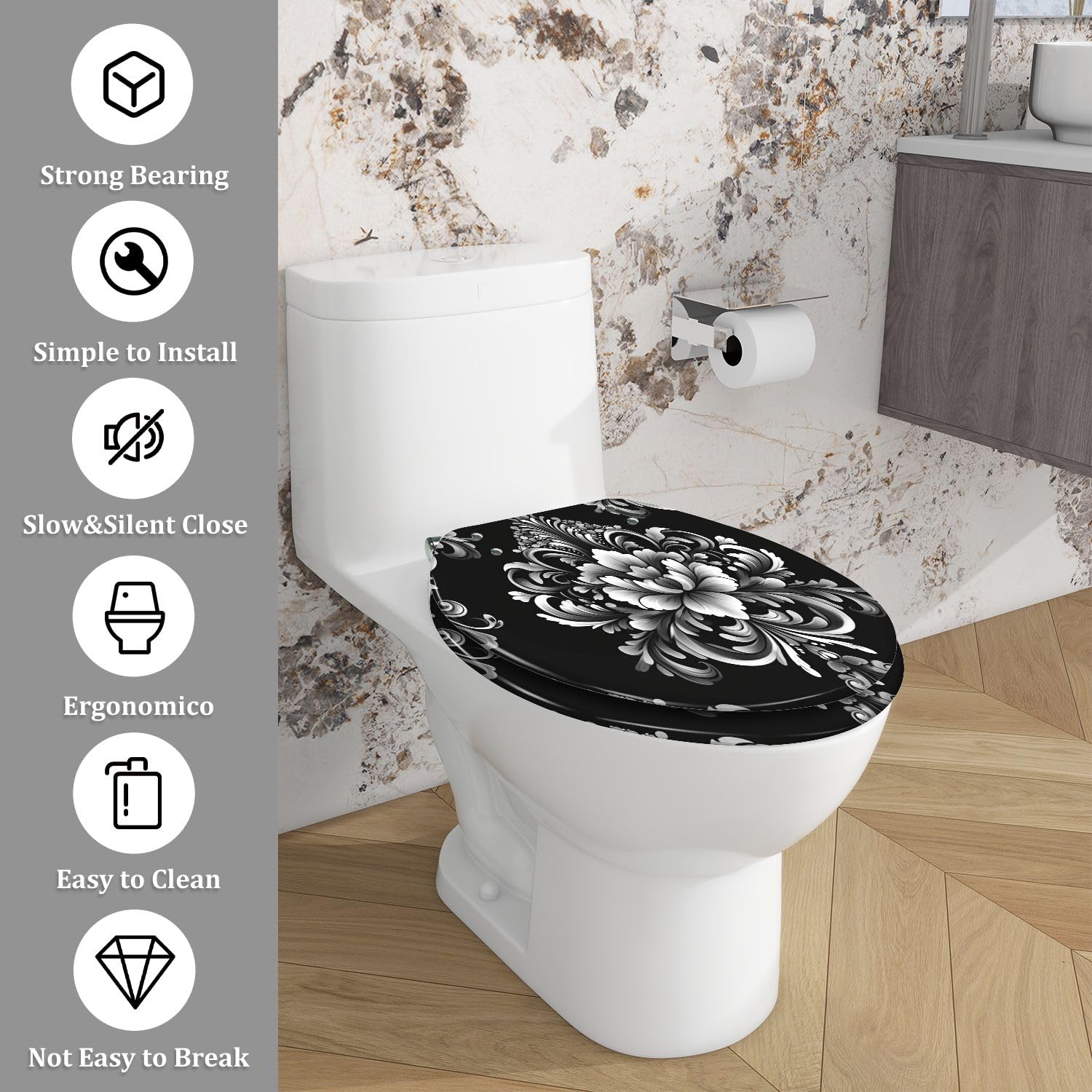 Asiento de inodoro alargado de resina, decoración de baño estilo selva