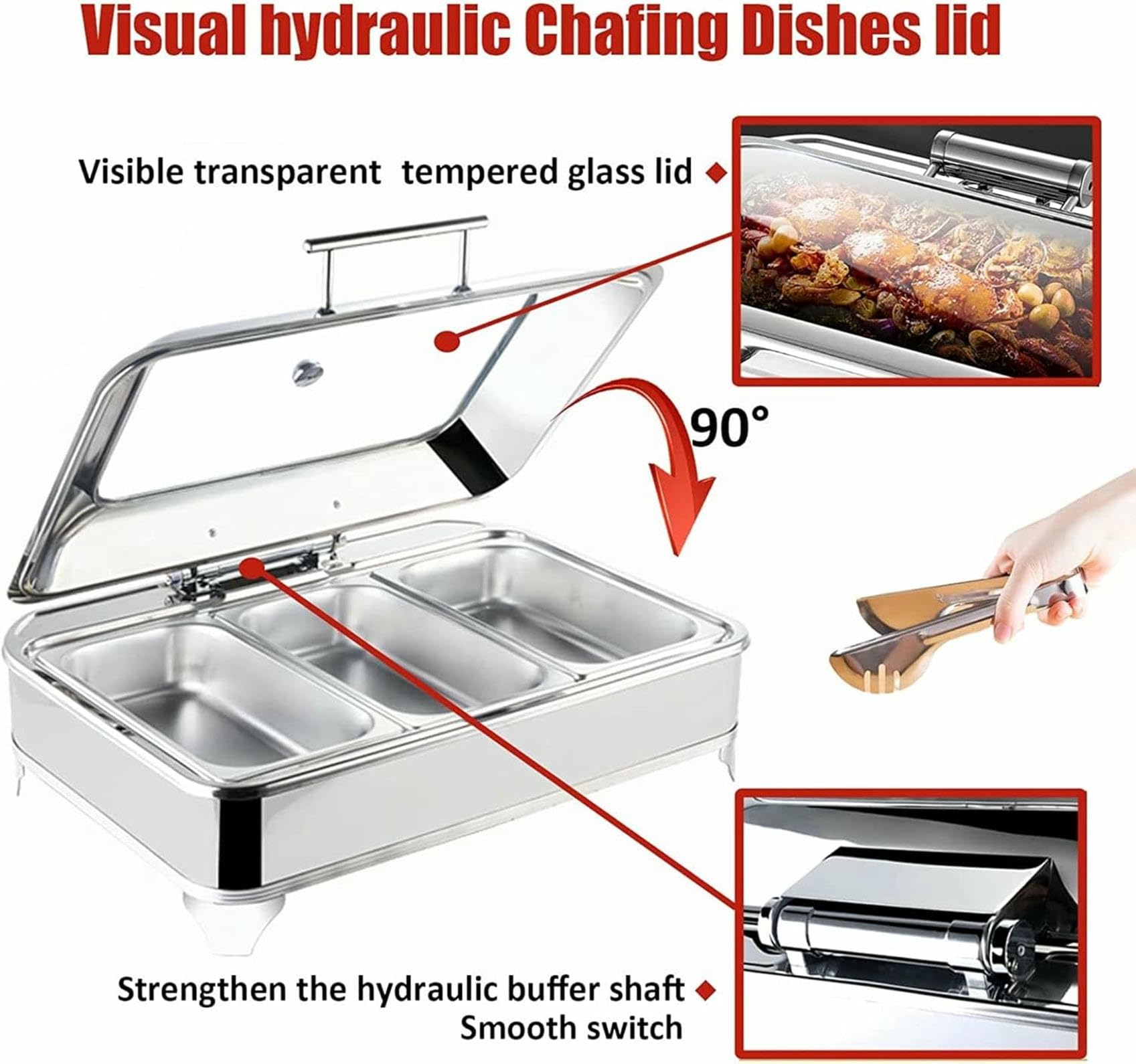 9-L-Buffet-Plattformheizung, Elektrischer Chafing Dish Aus Edelstahl, Buffet-Wärmetopf Mit Rechteckigem Speisebecken Und Drehbarem Deckel, Einstellbare Tempera,1/3 Size Food Pan