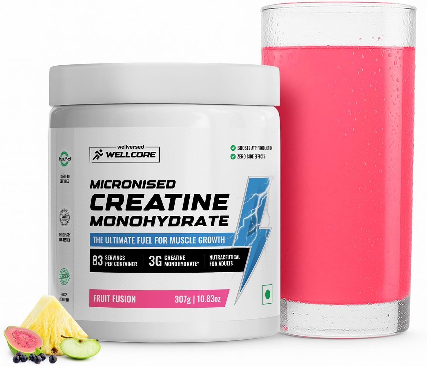Wellcore Pure Micronised Creatine Powder (83 Servings, Fruit Fusion) For Enhanced Muscle Strength With Rapid Absorption | Creatine Monohydrate | Wellcore Creatine - 307g
