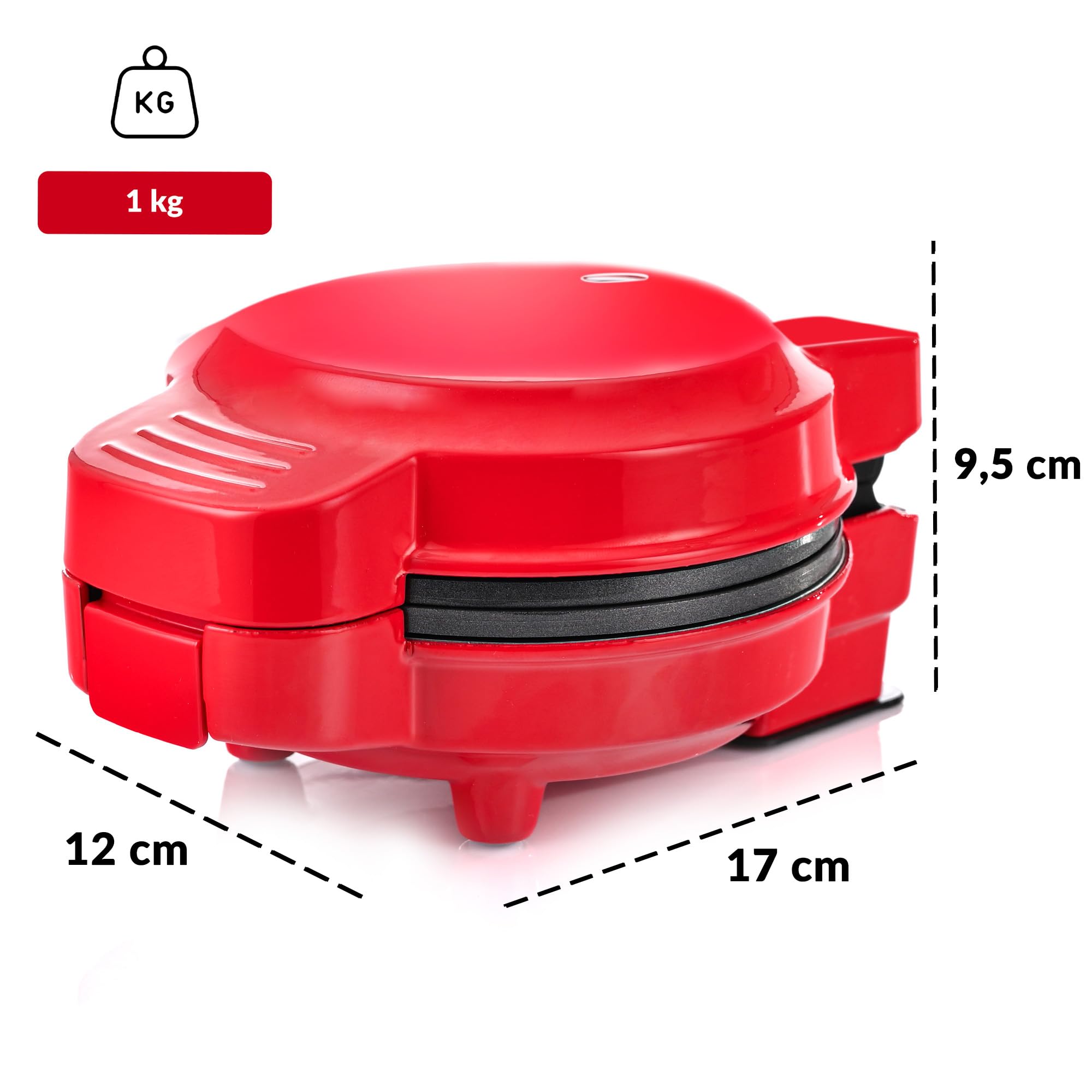 LEHMANN Mini Gofrera con Placas Intercambiables, Formas de gofre - Calabaza, Muñeco de Jengibre, Corazón y Clásica, Revestimiento Antiadherente, para fiestas infantiles y reuniones familiares, Rojo