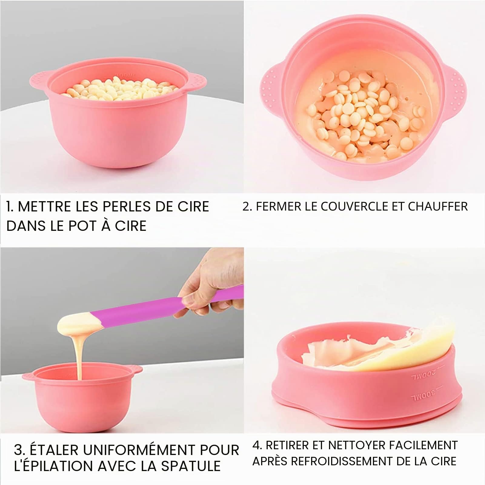 Spatules à Cire, Spatules en Silicone pour Faire Fondre la Cire, Applicateur de Cire pour L'épilation, Grattoir Multifonctionnel pour Haricot de Cire (Violet)
