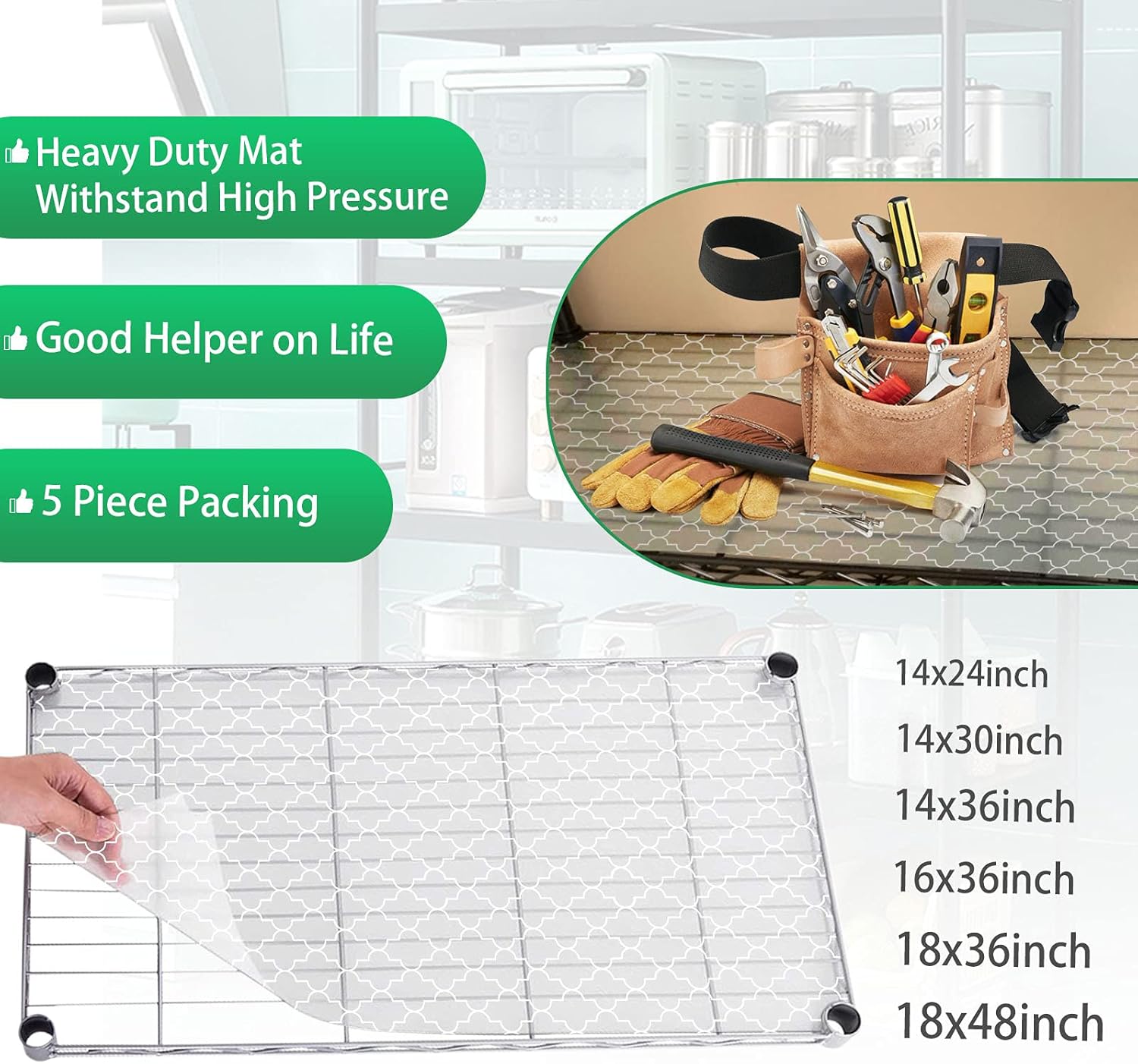 Slendor Wire Shelf Liner Value Pack of 5 Heavy Duty Waterproof Non-Adhesive Industrial Strength Plastic Mats for Tier Shelving Unit White Pattern -