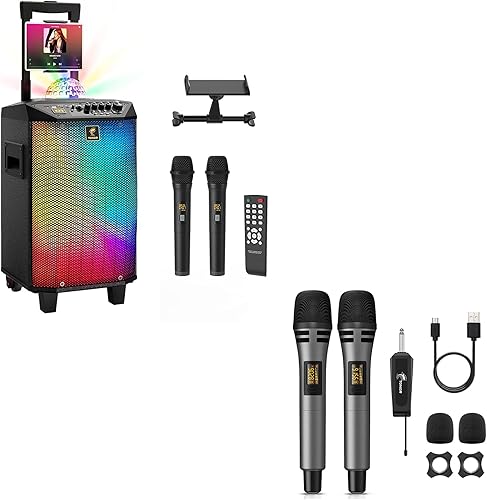 TONOR Máquina de karaoke inalámbrica para adultos K20, paquete con micrófonos inalámbricos duales UHF TW320 gris