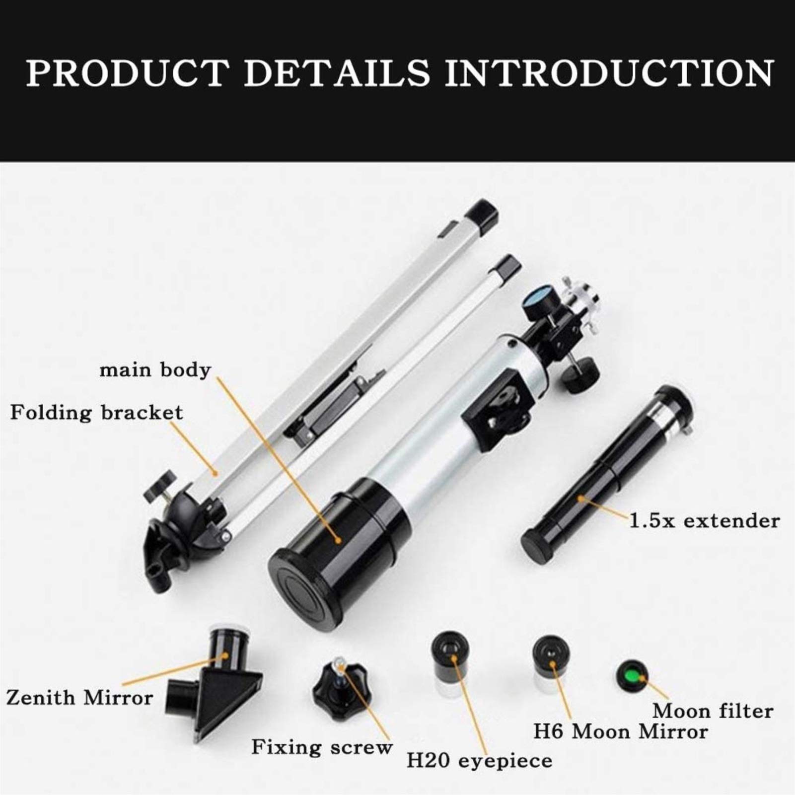 Télescope astronomique Ultra HD 50 mm pour débutants Adultes et télescope réfracteur 360 mm de Longueur focale Adaptateur Compact pour Smartphone et Observation Portable de la Lune, télescope Doub