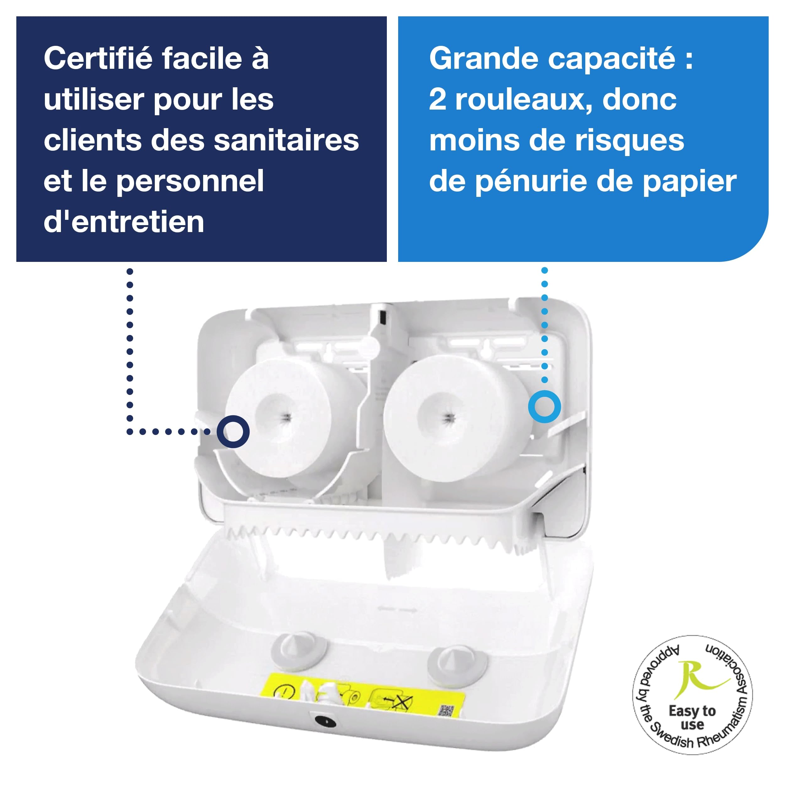 Tork Distributeur murale pour papier toilette rouleau mid-size sans mandrin blanc T7, gamme Elevation, 558040