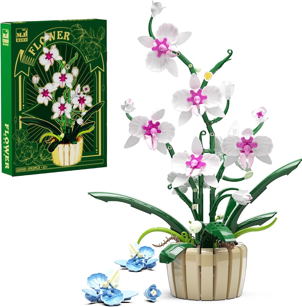 Icons Juego de construcción de flores de orquídea, exquisito bonsái de orquídea para adultos, compatible con flores de Lego, ideal para exhibición del día de la madre y de San Valentín (1192 piezas)