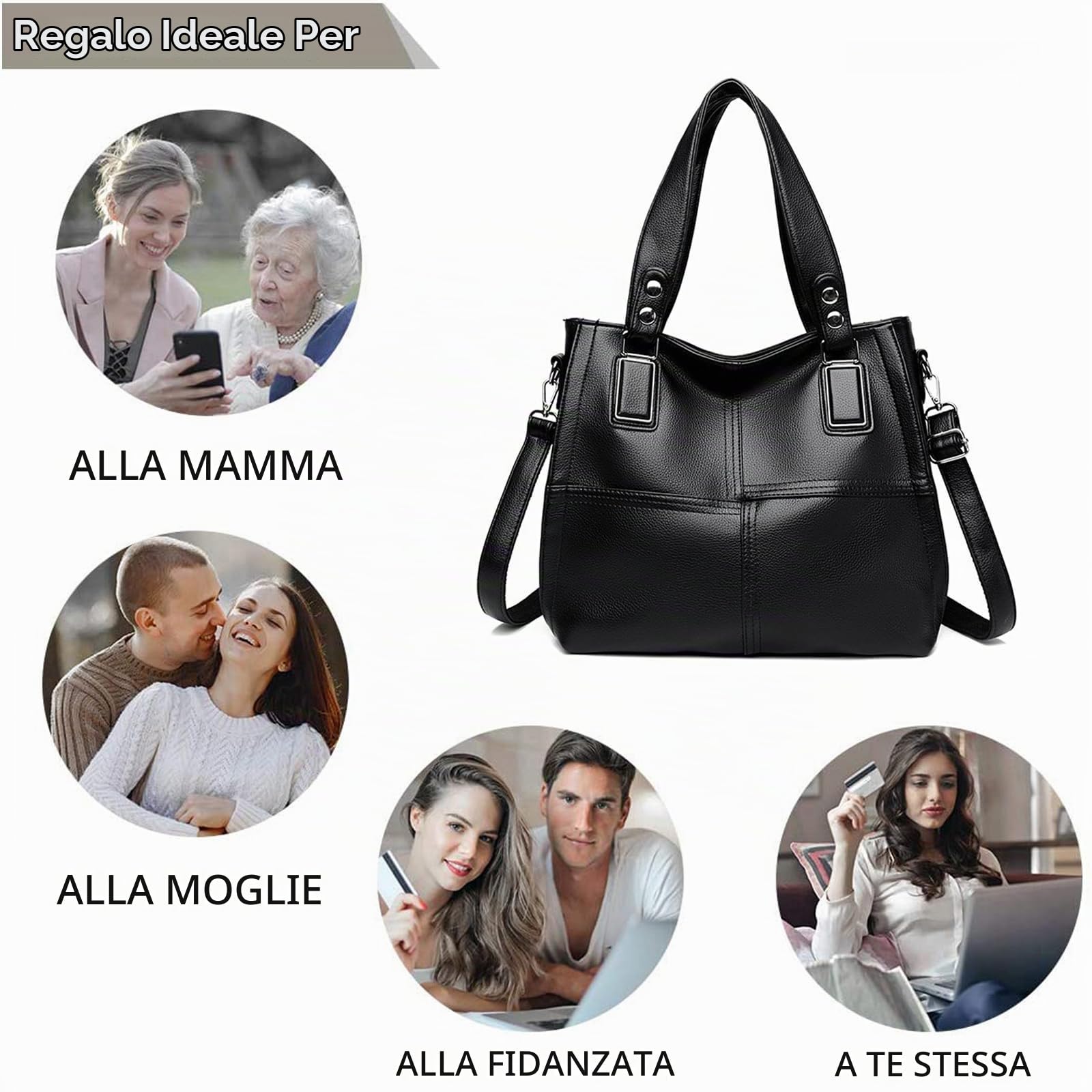 Donna Borse a Mano PU pelle Grande capacità Borsa a Spalla Hobo Multifunzionale Borsa a tracolla
