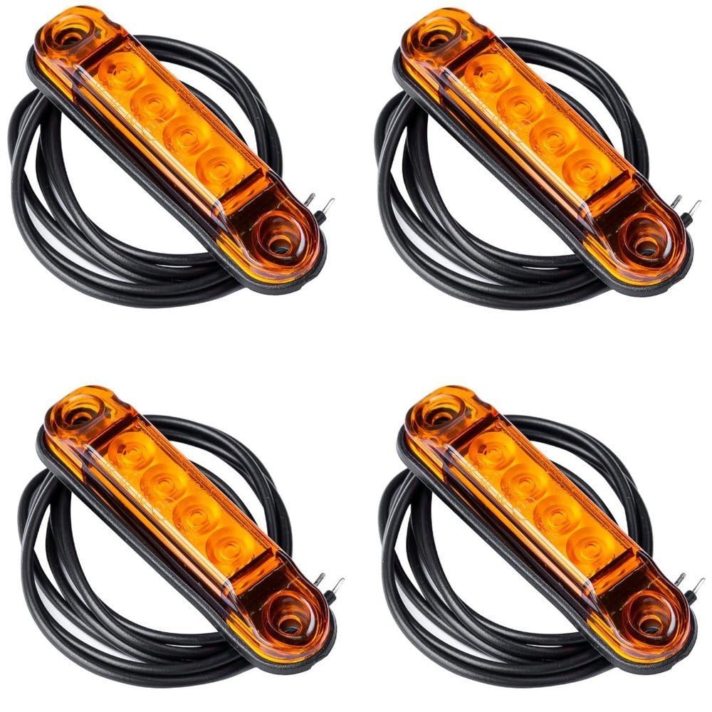 Set di 4 Luci di Posizione Laterali a LED Arancioni Horpol LD 2328 Slim Ultrasottili Universali 12V 24V Impermeabili IP68 Cavo 0,5m per Rimorchio Camion Macchine Agricole Furgoni