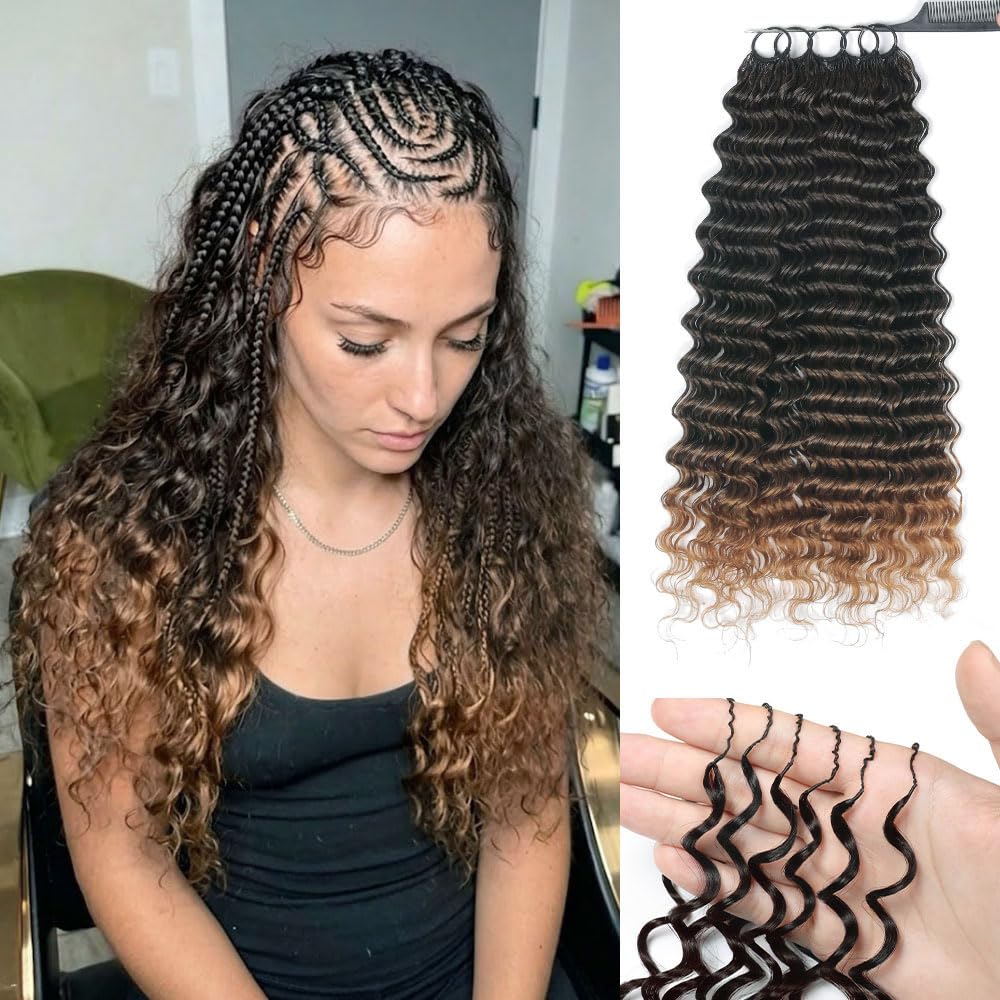 Renyarch Hair Crochet Human Hair Bundles for Black Women 14 Pollici Deep Wave Hair Crochet Hair 200g 160c T30# Water Wave Wet and Wavy Invisible Knotless Curly Extensions