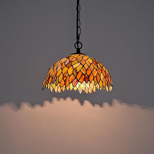 Miniatura 3 de Lámpara colgante estilo Tiffany con diseño de glicina de 12 pulgadas de ancho, cadena de 60 pulgadas de cable de 15 pies, para sala de estar,