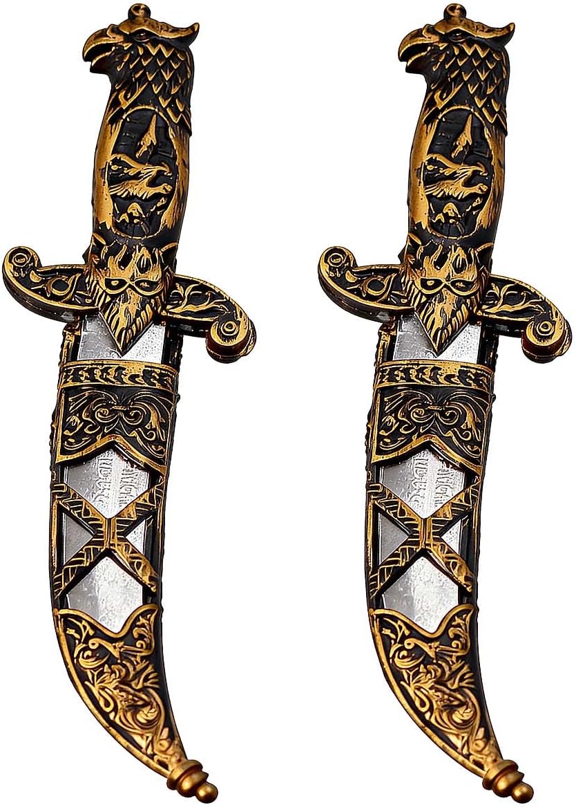 2PCS Pirate Costume Dagger Prop with Sheath Plastic Decorative Knife Accessory for Halloween Cosplay Party