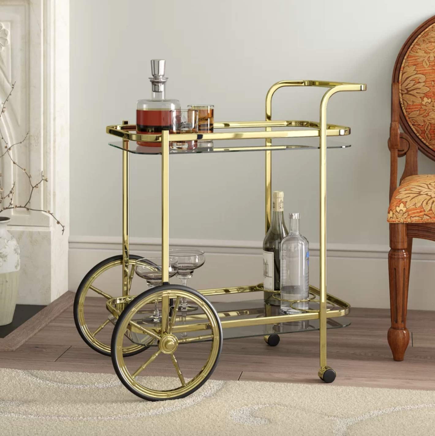 Buy Vintage Tea Trolley Side End Furniture Metal Gold Bar Shelves Glass