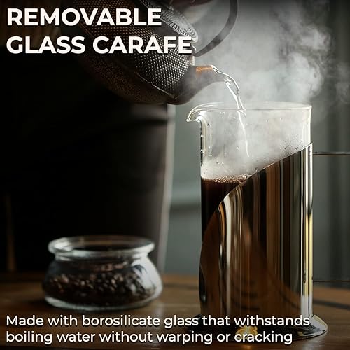 Miniatura 3 de Cafe Du Chateau Máquina de prensa francesa y café expreso, eleva tu experiencia de café con filtración de 4 niveles, vidrio sin BPA y brillo de tapa