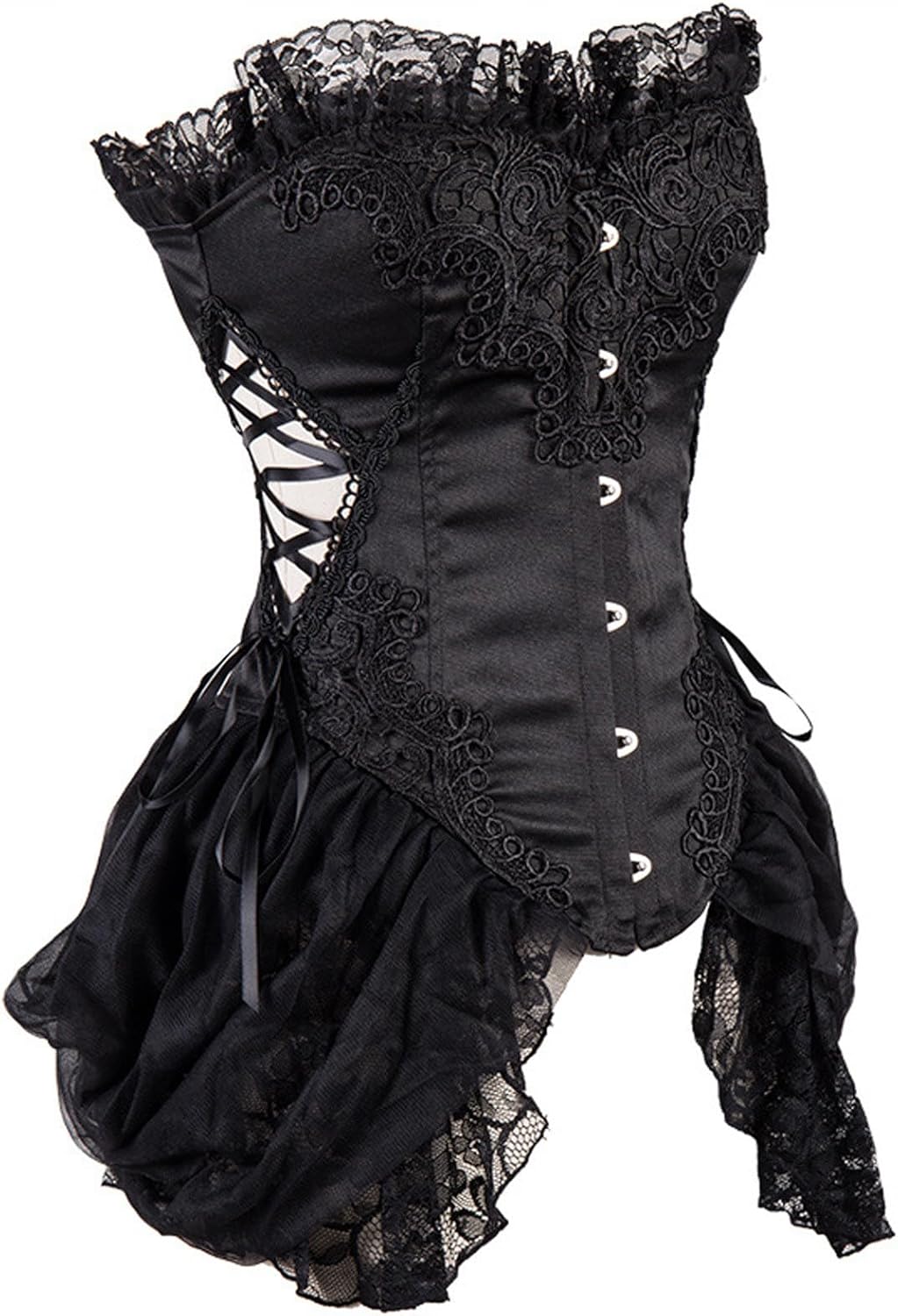 Womens Sexy Strapless Floral Embroidery Gothic Corset with Lace Skirt Fashion Vintage Court Bustier Underbust Corsets