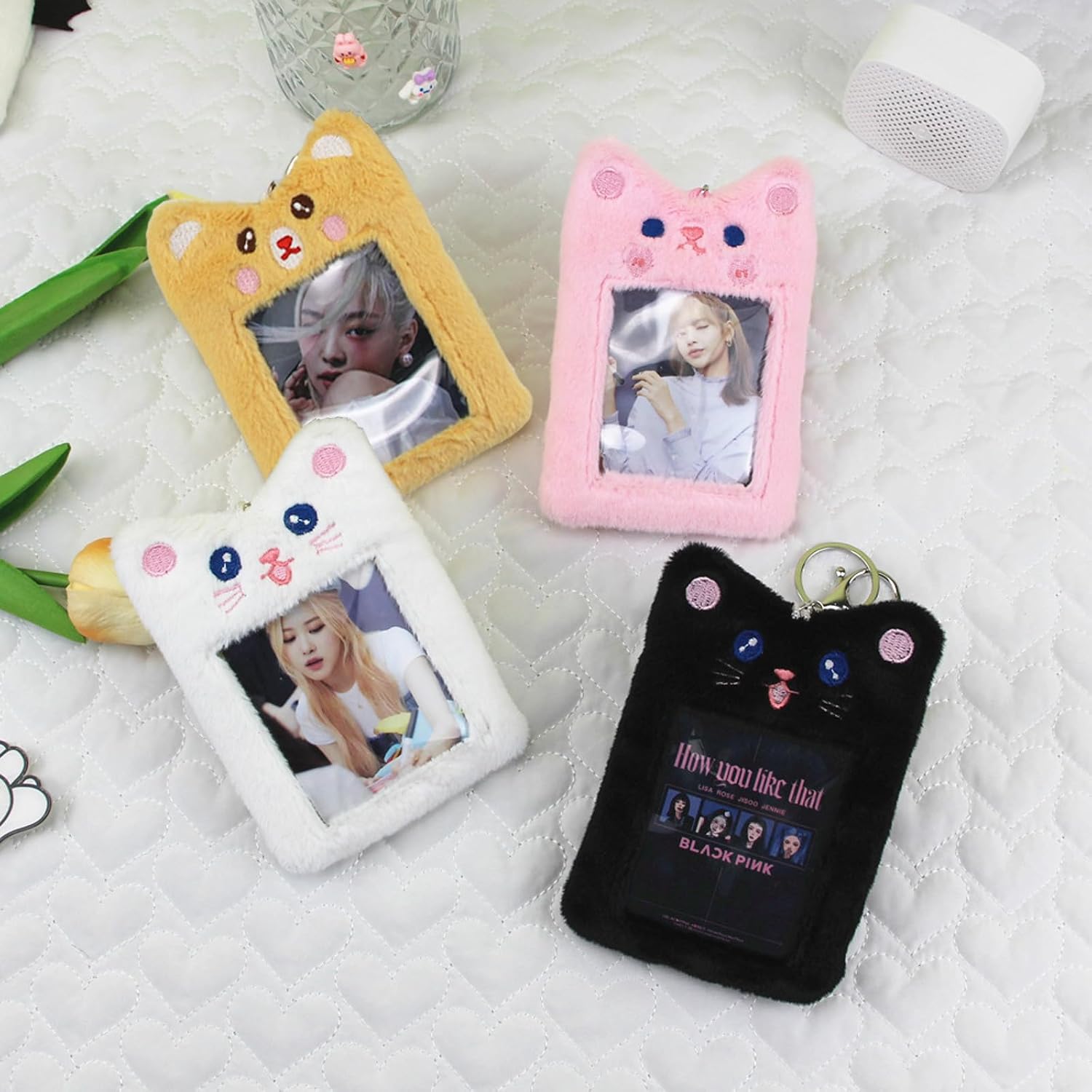 1 Pack Fluffy Photocard Holder, Cute Animal Card Sleeve ID Card Protective Case Cover Korean Style for Girls